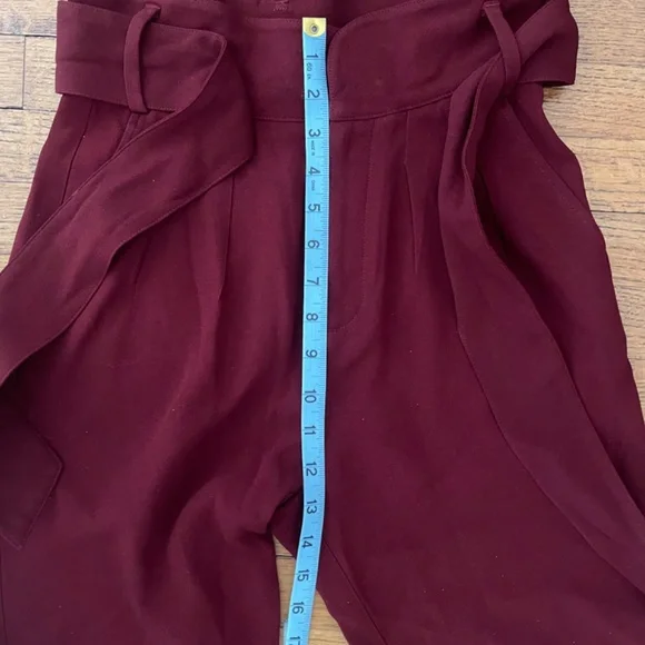 Sézane Austin Paperbag Waist Trousers Burgundy High Rise Belted US 0 - Picture 6 of 9